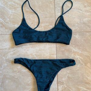 Mikoh Teal & Black Striped Bikini Set